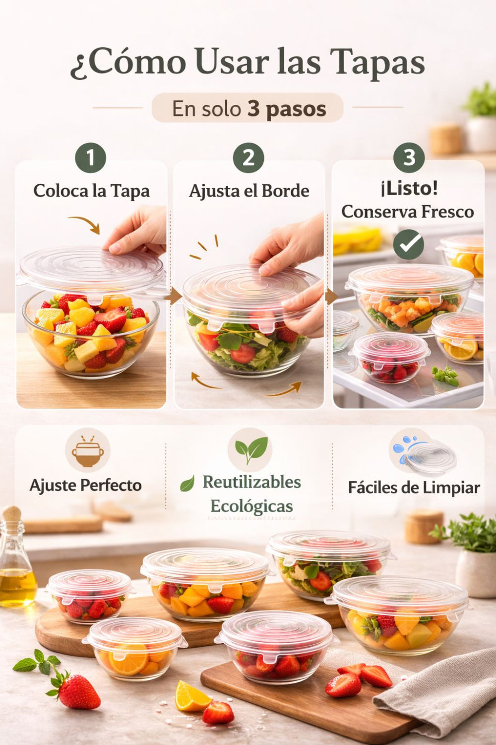 Tapas de Silicona Reutilizables - Pack de 6 Tamaños