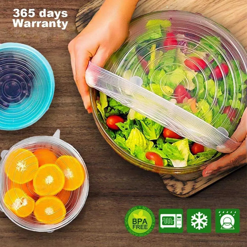 Tapas elásticas de silicona para cocina, 6 piezas